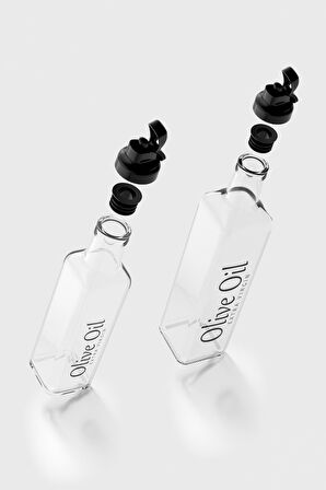 Renga Oslo Siyah Kapaklı Olive Oil Yazılı 250 ml ve 500 ml 2'li Cam Yağlık Seti 152001