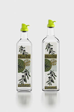 Renga Oslo Yeşil Kapaklı Desenli 750 ml ve 1000 ml 2'li Cam Yağlık Seti 152012