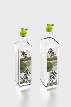 Renga Oslo Yeşil Kapaklı Desenli 750 ml ve 1000 ml 2'li Cam Yağlık Seti 152012