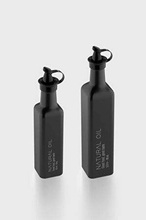 Renga Urla Natural Oil Yazılı 250 ml ve 500 ml 2'li Cam Yağlık Seti 152072 Mat Siyah