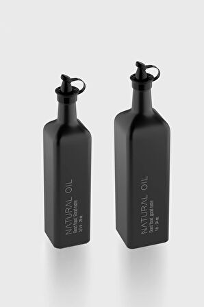 Renga Urla Natural Oil Yazılı 750 ml ve 1000 ml 2'li Cam Yağlık Seti 152074 Mat Siyah