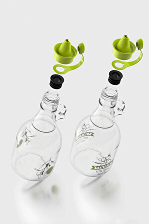 Renga Urla Desenli 500 ml Yeşil Kapaklı 2'li Cam Yağlık Seti 152076