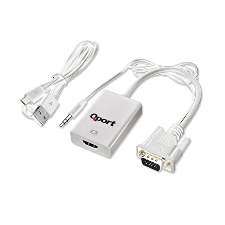 Q-PORT VGA --- HDMI ÇEVİRİCİ (SES KABLOLARI)