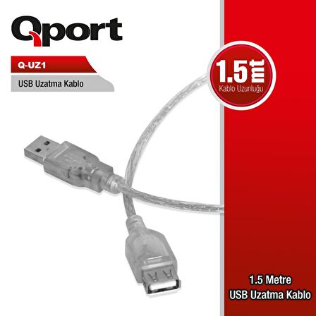 QPORT Q-UZ1 1,5m USB 2.0 UZATMA  KABLOSU