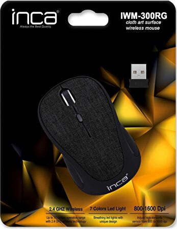 Inca IWM-300RG Kumaş Yüzey 7 LED Wireless Mouse Gri