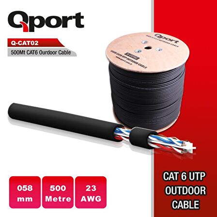 QPORT Q-CATO2 500m CAT6 DIŞ ORTAM KABLO,23AWG,0.58