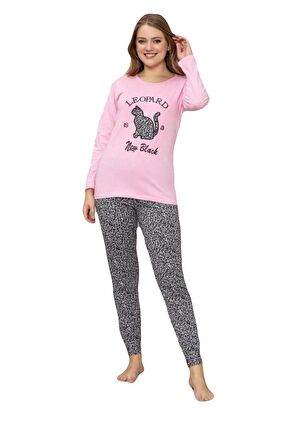Sude Leopar Desenli Modal Uzun Kollu Kadın Pijama Takımı