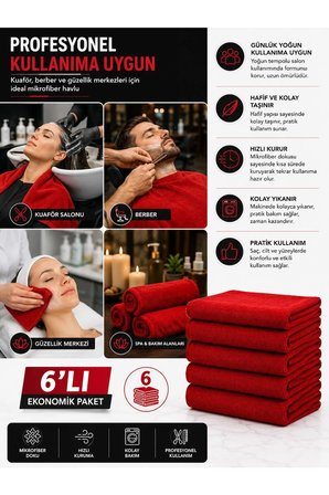 6Lı Paket Boya Tutmayan Mikrofiber El Yüz Spor Kuaför Havlusu 50X90 Cm