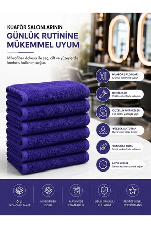 6Lı Paket Boya Tutmayan Mikrofiber El Yüz Spor Kuaför Havlusu 50X90 Cm