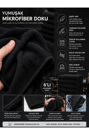 6Lı Paket Boya Tutmayan Mikrofiber El Yüz Spor Kuaför Havlusu 50X90 Cm