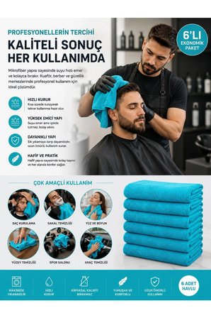 6Lı Paket Boya Tutmayan Mikrofiber El Yüz Spor Kuaför Havlusu 50X90 Cm