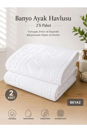 2 li Ayak İzli Banyo Paspas 100 Pamuklu Ayak Havlusu 50x70 Cm