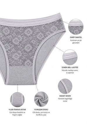5li Kadın Dantelli Bikini Külot Pamuklu Arkası Düz