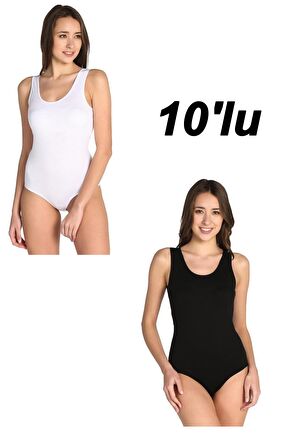 Tutku İç Giyim Kadın Geniş Askılı Kancalı ÇıtÇıtlı Body 10Lu Paket