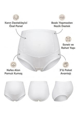 3lü Kadın Hamile Külot Rahat Ek Parçalı İnce Lastik Gebe Çamaşır