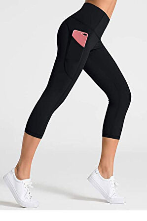 Kadın Yüksekbel Toparlayıcı Cepli Sporcu Kapri Tayt Yoga Pilates