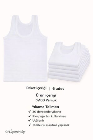 6lı Erkek Çocuk Klasik Askılı Pamuklu Penye Atlet Ekonomik Fanila