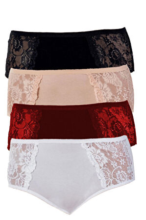 4lü Kadın Yanları Dantelli Bato Yüksekbel Külot Büyük Beden