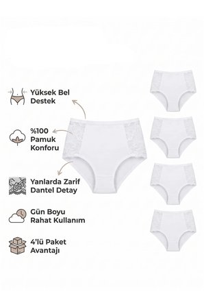 4lü Kadın Yanları Dantelli Bato Yüksekbel Külot Büyük Beden