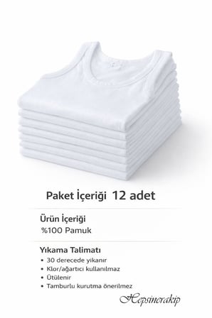 Seher 12 li Erkek Çocuk Penye Atlet %100 Pamuklu Askılı Kolsuz Atlet