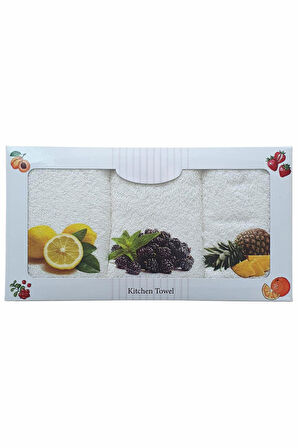 3 lü Meyve Baskılı %100 Pamuklu Mutfak Havlusu 30 x 50 Cm