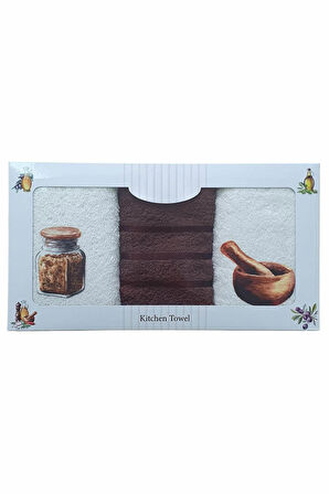 3 lü Kahve Baskılı %100 Pamuklu Mutfak Havlusu 30 x 50 Cm