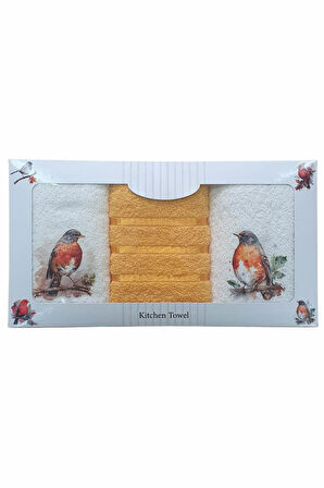 3 lü Kuş Baskılı %100 Pamuklu Mutfak Havlusu 30 x 50 Cm