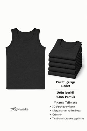 6'lı Erkek Çocuk Pamuklu Penye Atlet %100 Pamuklu