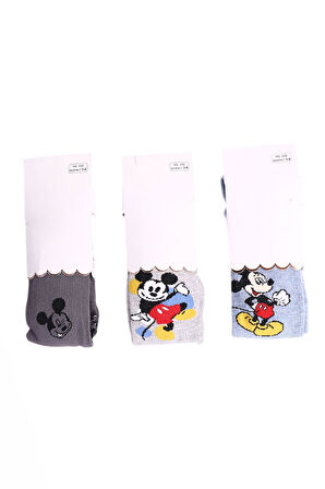3lü Erkek Bebek Çocuk Külotlu Çorap Renkli Mickey Desenli Pamuklu