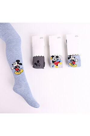 3lü Erkek Bebek Çocuk Külotlu Çorap Renkli Mickey Desenli Pamuklu