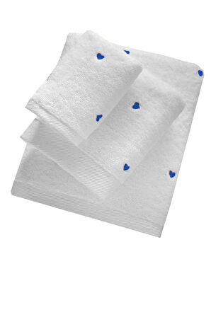 3 Parça Kalp Nakışlı Banyo Havlusu Takımı %100 Pamuklu Lovely Set