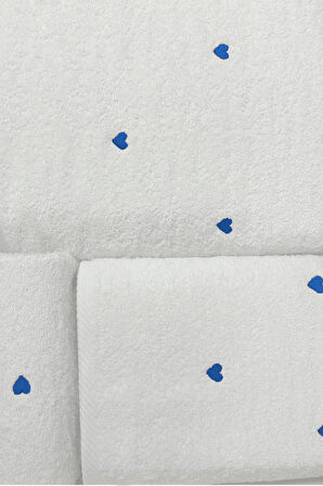 3 Parça Kalp Nakışlı Banyo Havlusu Takımı %100 Pamuklu Lovely Set