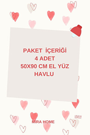 4 Lü Kalp Nakış İşlemeli El Yüz Havlu Seti %100 Pamuklu 50x90 Cm Hand Of Love