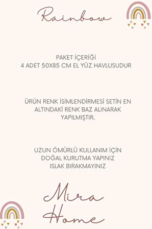 4 Lü El Yüz Havlu Seti %100 Pamuklu 50x85 Cm Rainbow