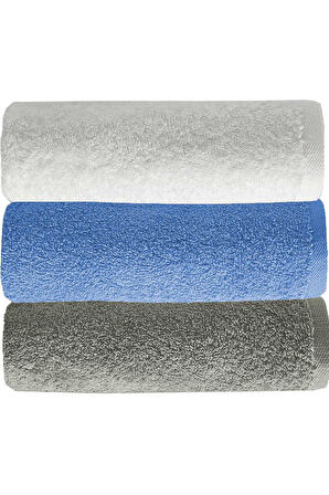 3 lü Düz Renk El Yüz Havlu Seti &amp;#37;100 Pamuklu 50x90 Cm Gri-Mavi-Beyaz