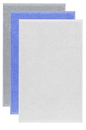 3 lü Düz Renk El Yüz Havlu Seti &amp;#37;100 Pamuklu 50x90 Cm Gri-Mavi-Beyaz