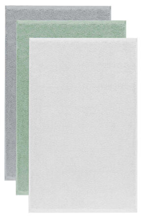 3 lü Düz Renk El Yüz Havlu Seti &amp;#37;100 Pamuklu 50x90 Cm Gri-Yeşil-Beyaz