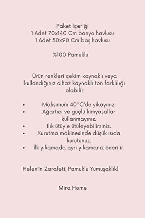 2 Parça Banyo Havlu Seti Helen %100 Pamuklu 70x140 cm