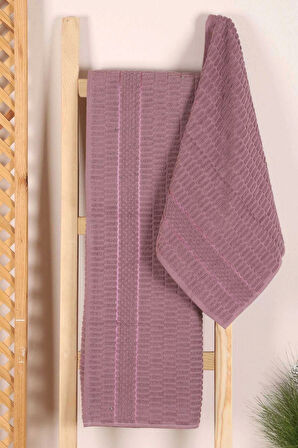2 Parça Banyo Havlu Takımı %100 Pamuklu Çubuk Desen Mor