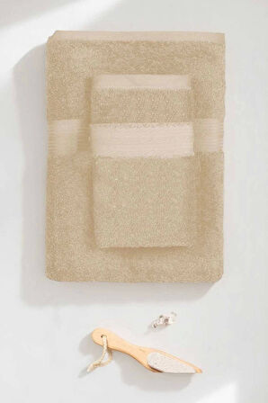 2 Parça Battal Lüks Premium Banyo Spa Havlu Takımı 90x170 Cm Bej