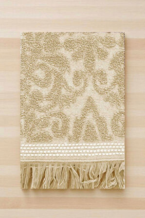 2 Parça Jakarlı Banyo Havlu Takımı %100 Pamuklu 90x150 Cm Arden Bej