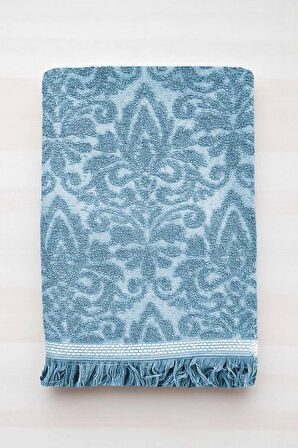 2 Parça Jakarlı Banyo Havlu Takımı %100 Pamuklu 90x150 Cm Arden Mavi