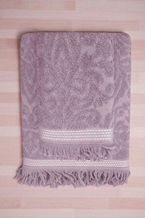 2 Parça Jakarlı Banyo Havlu Takımı %100 Pamuklu 90x150 Cm Arden Mor