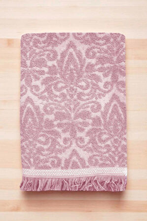 2 Parça Jakarlı Banyo Havlu Takımı %100 Pamuklu 90x150 Cm Arden Pembe