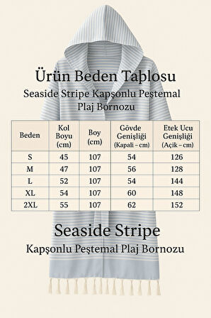 Kapşonlu Unisex Peştemal Plaj Bornozu %100 Pamuklu Seaside Stripe