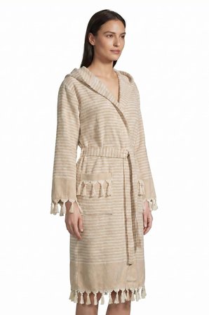 Kapşonlu Unisex Peştemal Plaj Bornozu %100 Pamuklu Seaside Stripe