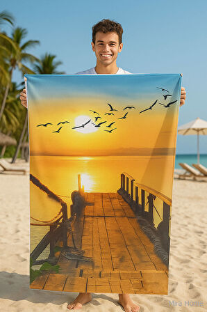 Yetişkin Unisex 70x140 Cm Yaz Desenli Plaj ,Deniz , Banyo Havlusu Ocean
