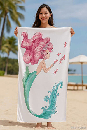 SeaDream Tropikal Desenli Plaj Havlusu 70X140 Cm Denizkızı