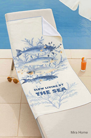 Unisex Desenli Baskılı Deniz Plaj Havlusu Balık 70X140 Cm