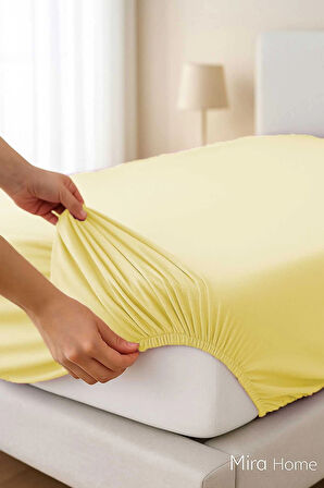 Çift Kişilik Düz Penye %100 Pamuklu Lastikli Çarşaf 160X200 Newsheet Sarı